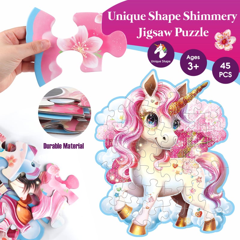 IFLOVE Jumbo Shimmery Floor Puzzle for Kids Unicorn Jigsaw Large Puzzles 45 Piece Unicorn Puzzle for Toddler Ages 3-5 Children Learning Preschool Educational Toys Birthday Gift for 4-8 Years Old - Image 3